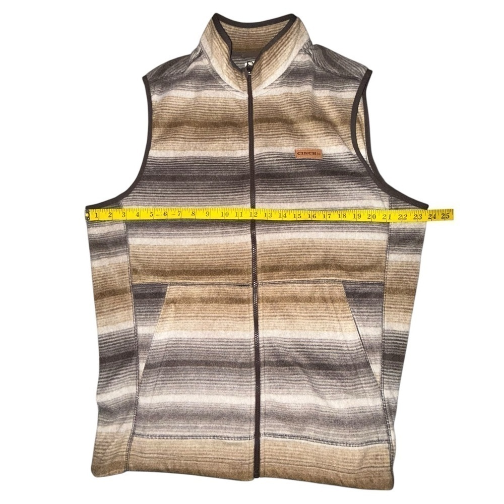 ▶️ Cinch ◀️ Men's Striped Western Polar Fleece Full Zip Vest - Brown. Medium - Picture 10 of 14